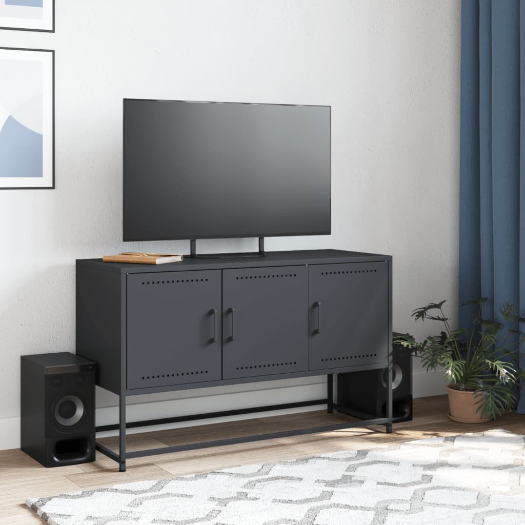 Meuble TV anthracite 100,5x39x60,5 cm en acier