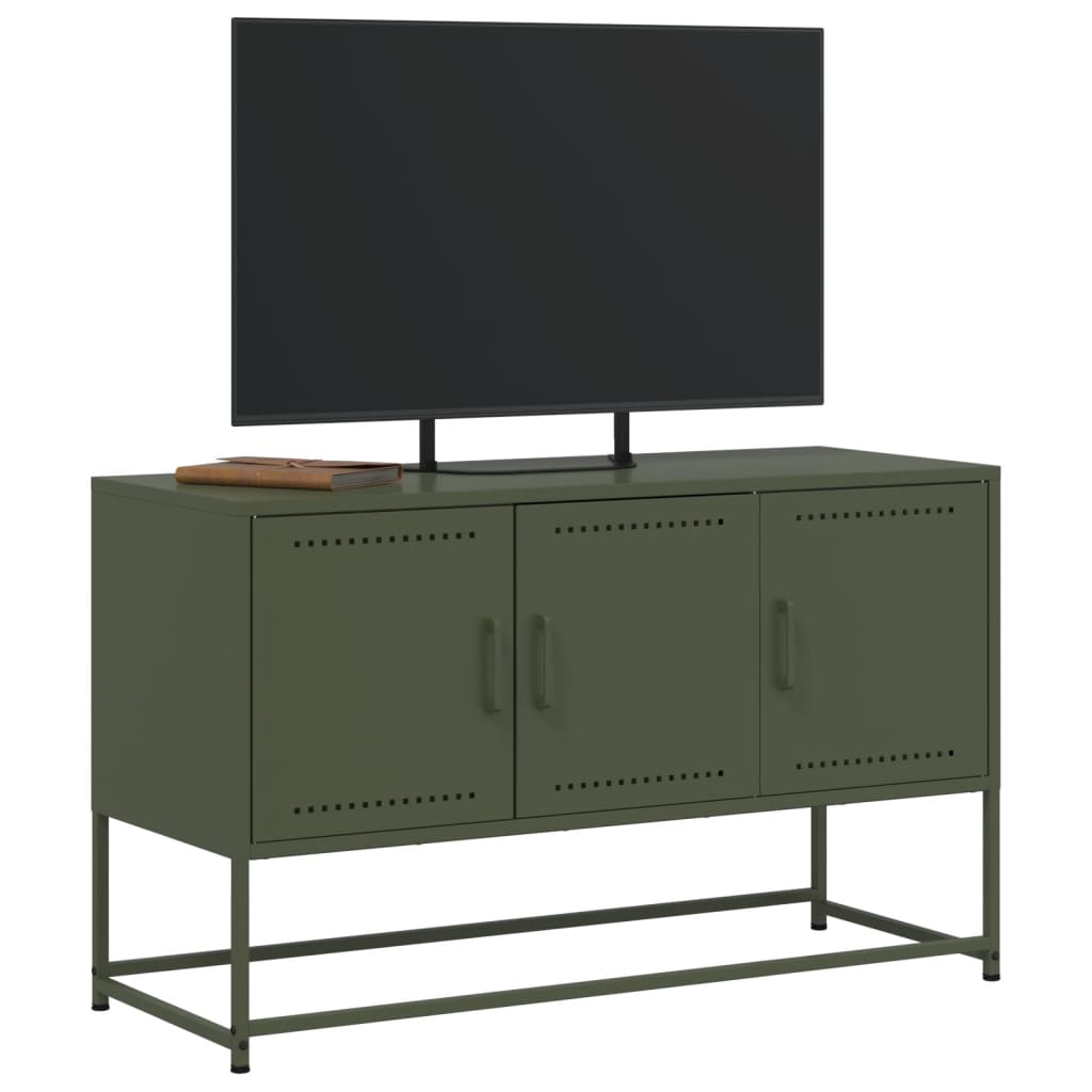 Meuble TV vert olive 100,5x39x60,5 cm en acier