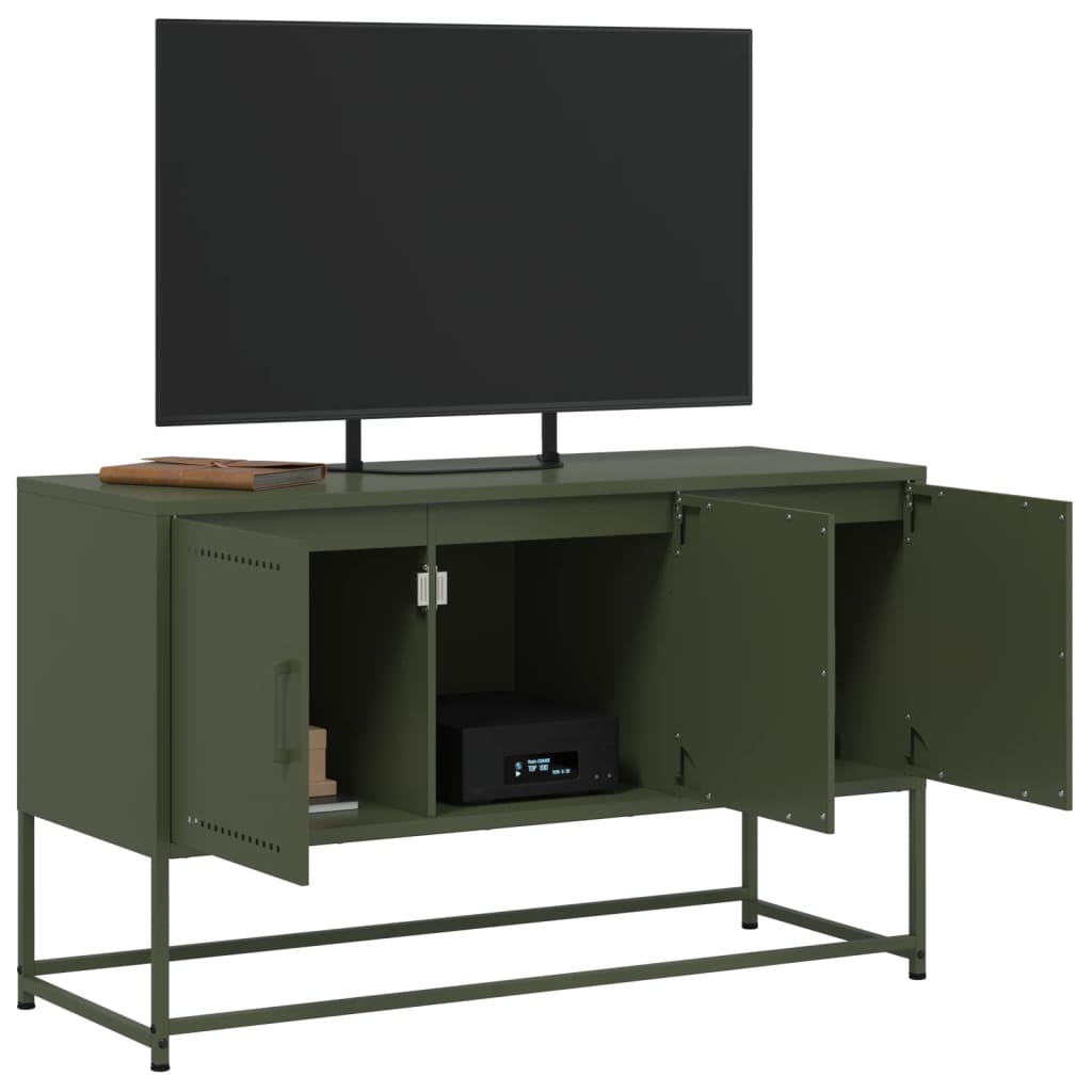 Meuble TV vert olive 100,5x39x60,5 cm en acier