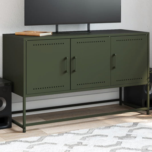 Meuble TV vert olive 100,5x39x60,5 cm en acier