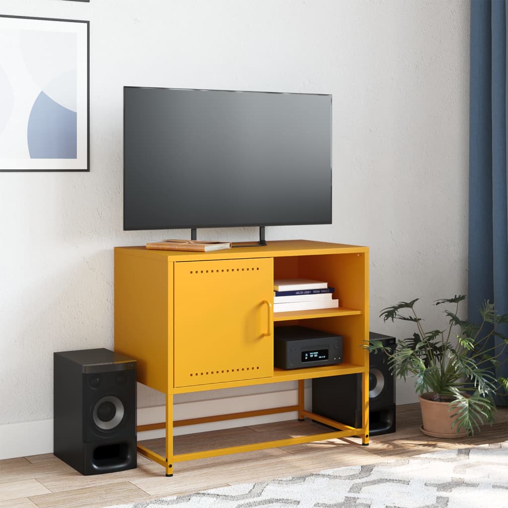 Meuble TV jaune moutarde 68x39x60,5 cm en acier