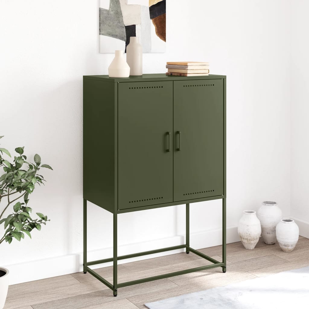 Meuble TV vert olive 68x39x60,5 cm en acier