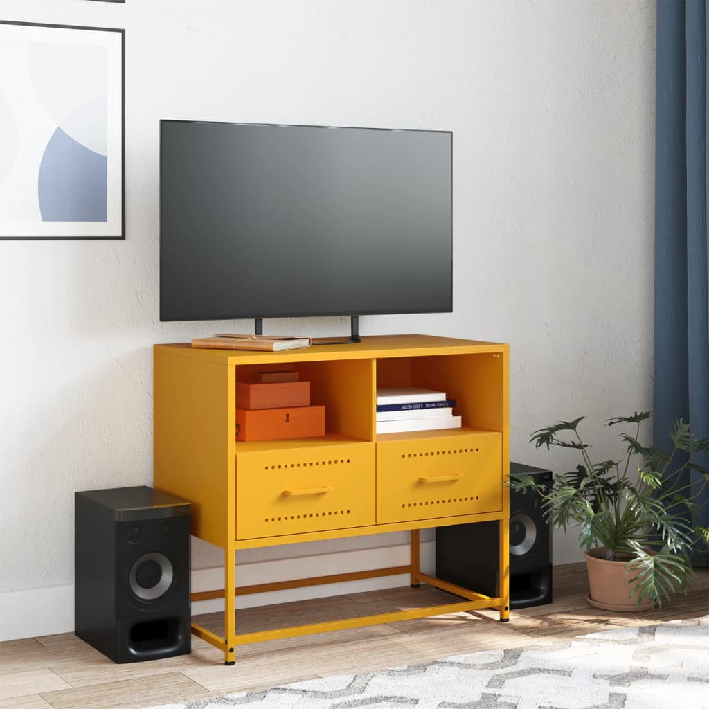 Meuble TV jaune moutarde 68x39x60,5 cm en acier