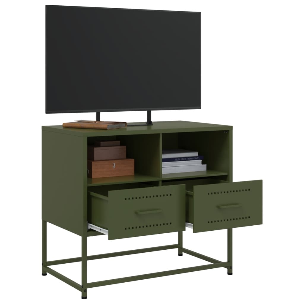 Meuble TV vert olive 68x39x60,5 cm en acier