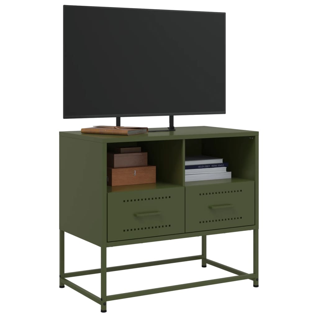 Meuble TV vert olive 68x39x60,5 cm en acier