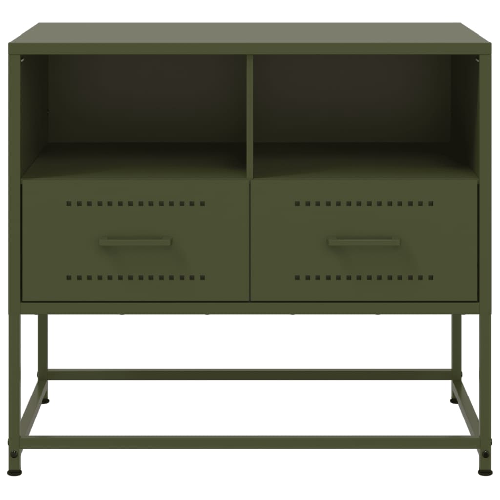 Meuble TV vert olive 68x39x60,5 cm en acier