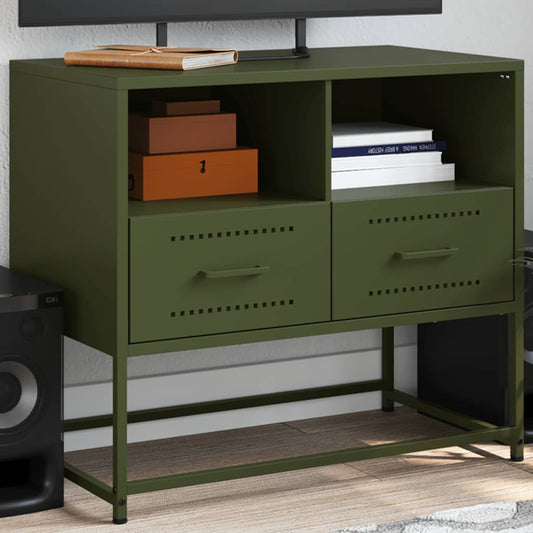Meuble TV vert olive 68x39x60,5 cm en acier