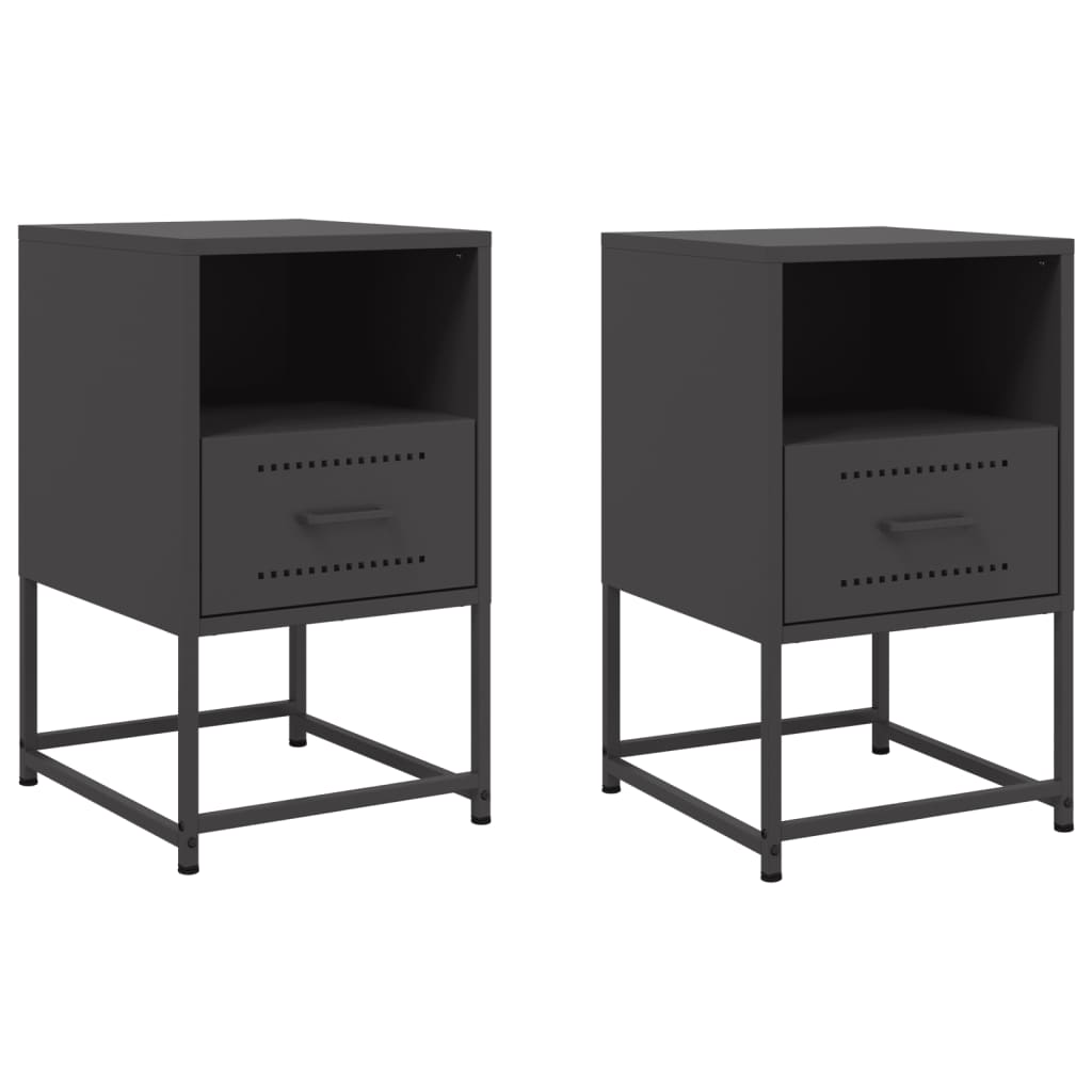 Tables de chevet 2 pcs. Noir 36x39x60,5 cm en acier