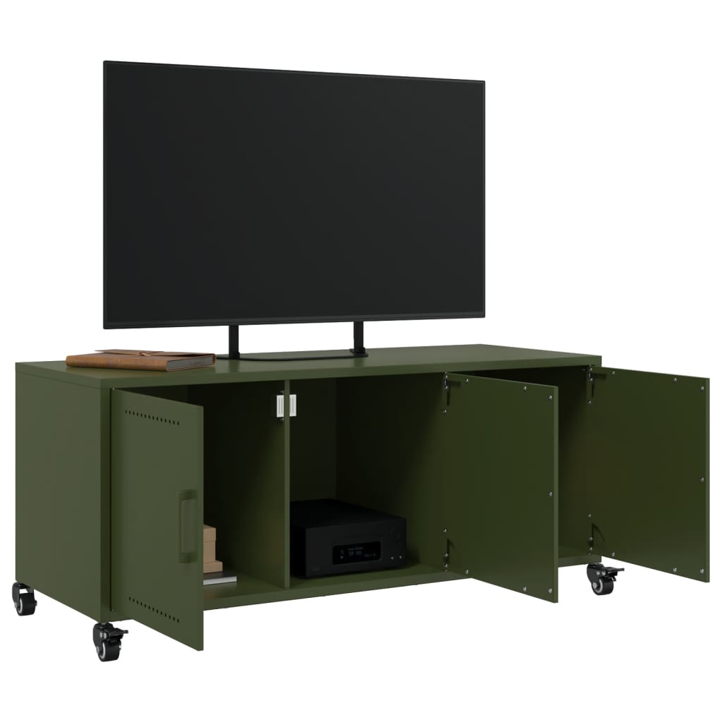 Meuble TV vert olive 100,5x39x43,5 cm en acier