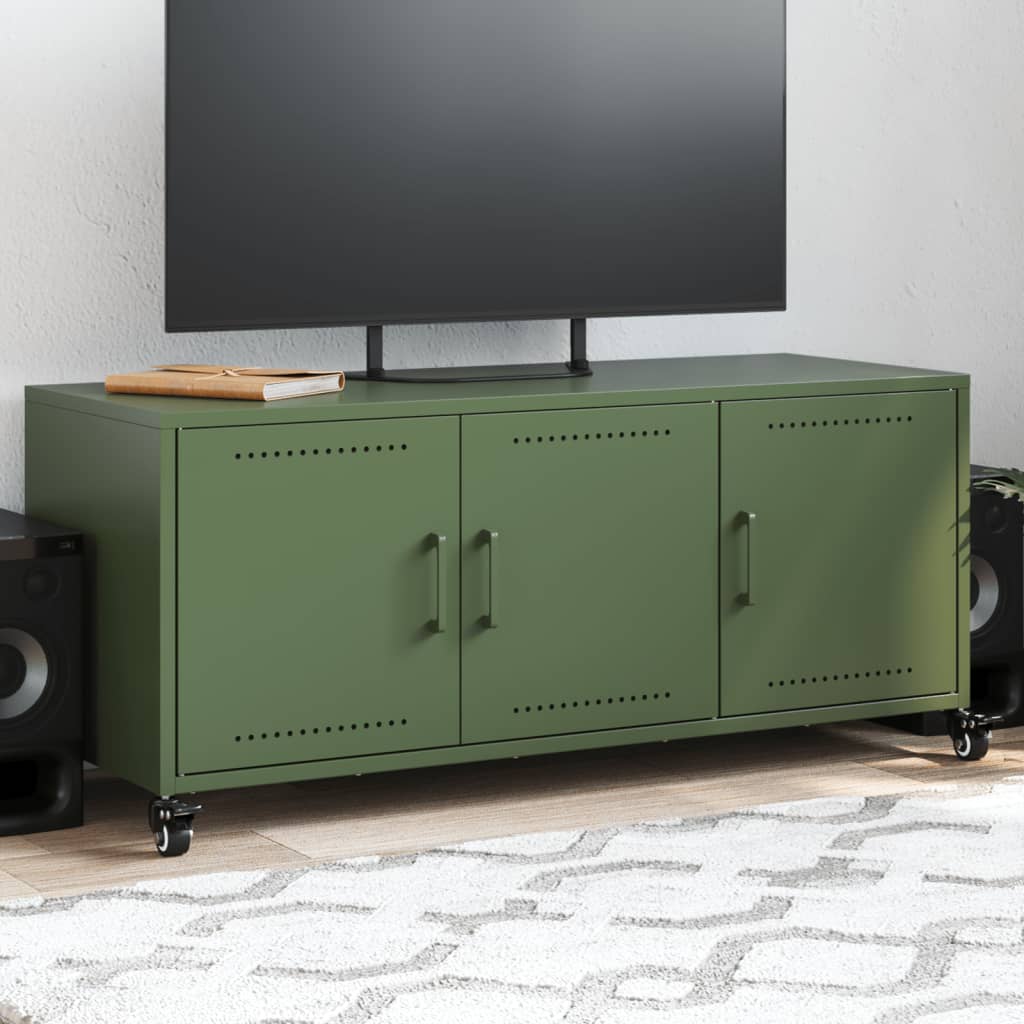 Meuble TV vert olive 100,5x39x43,5 cm en acier