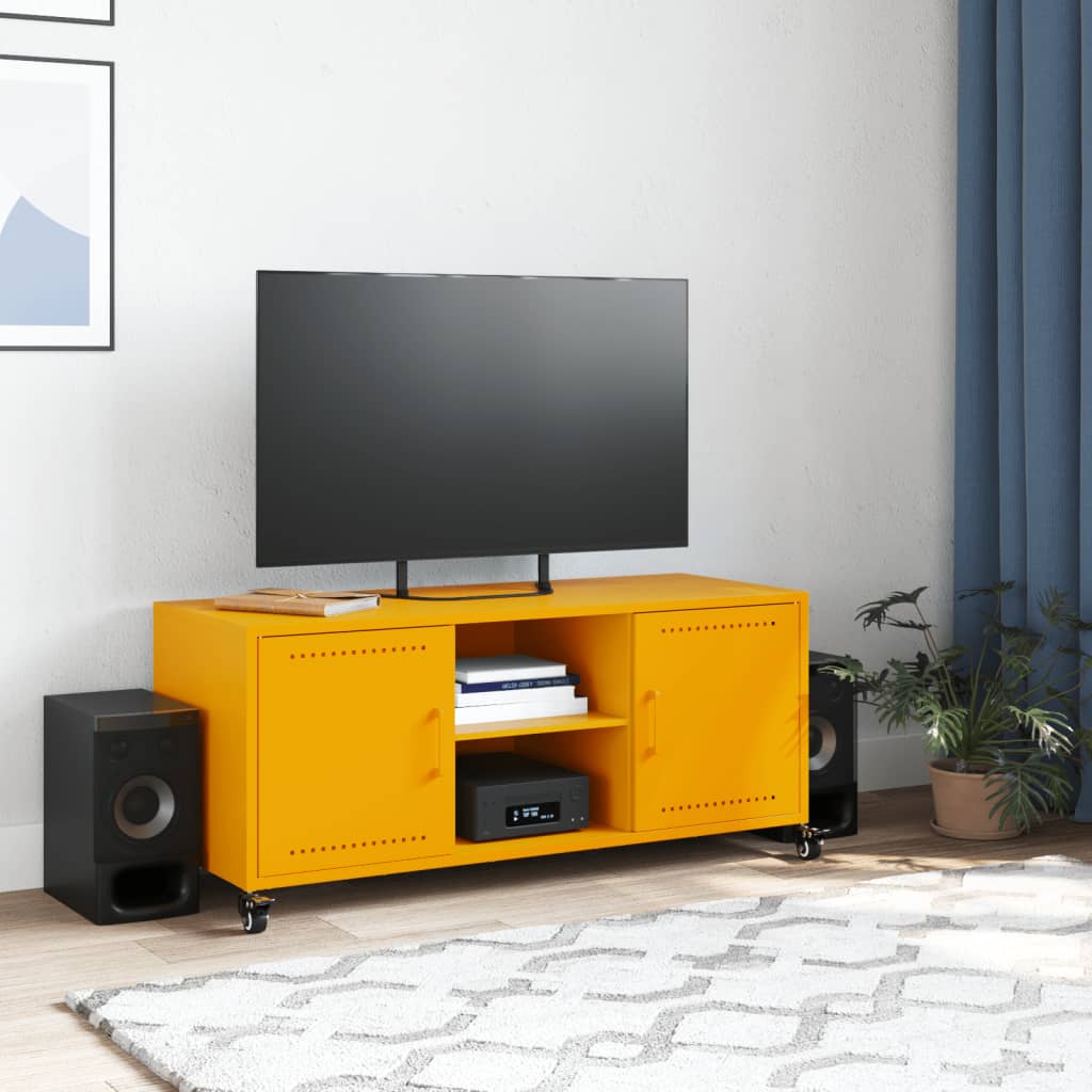 Meuble TV jaune moutarde 100,5x39x43,5 cm en acier