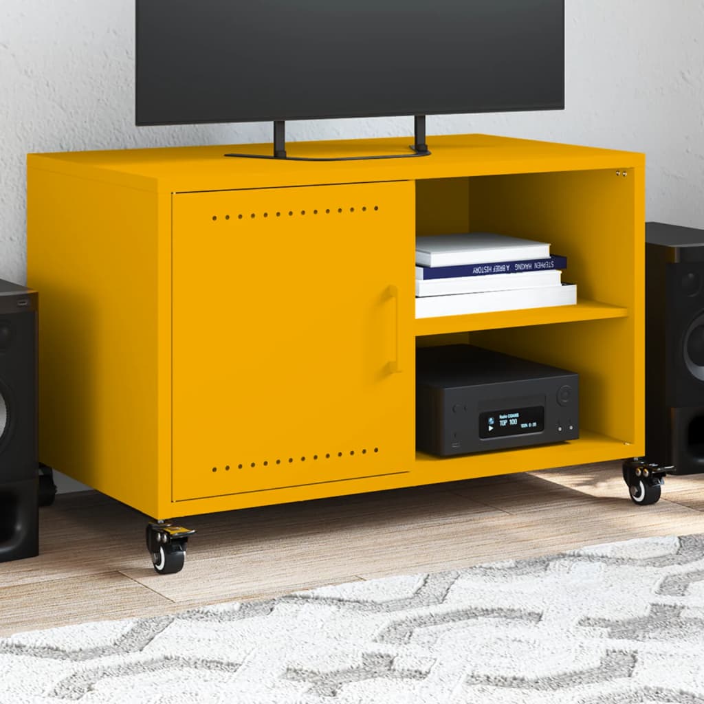Meuble TV jaune moutarde 68x39x43,5 cm en acier