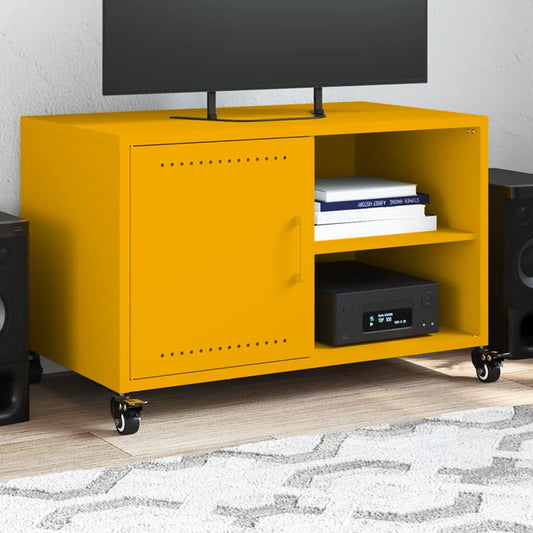 Meuble TV jaune moutarde 68x39x43,5 cm en acier