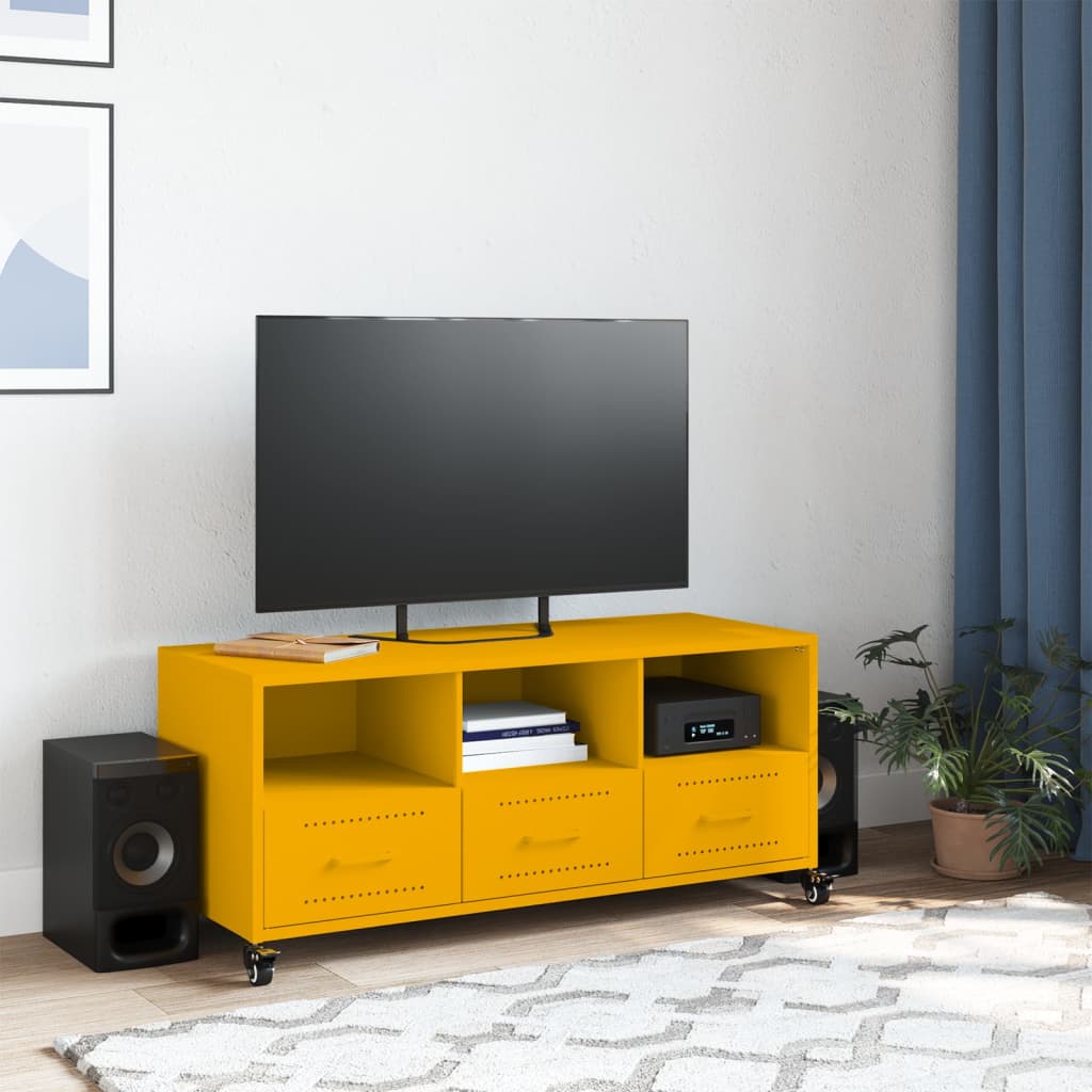 Meuble TV jaune moutarde 100,5x39x43,5 cm en acier