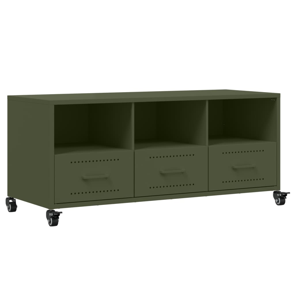 Meuble TV vert olive 100,5x39x43,5 cm en acier
