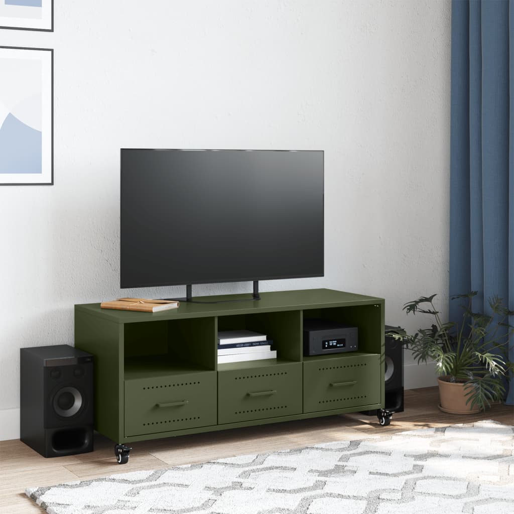 Meuble TV vert olive 100,5x39x43,5 cm en acier