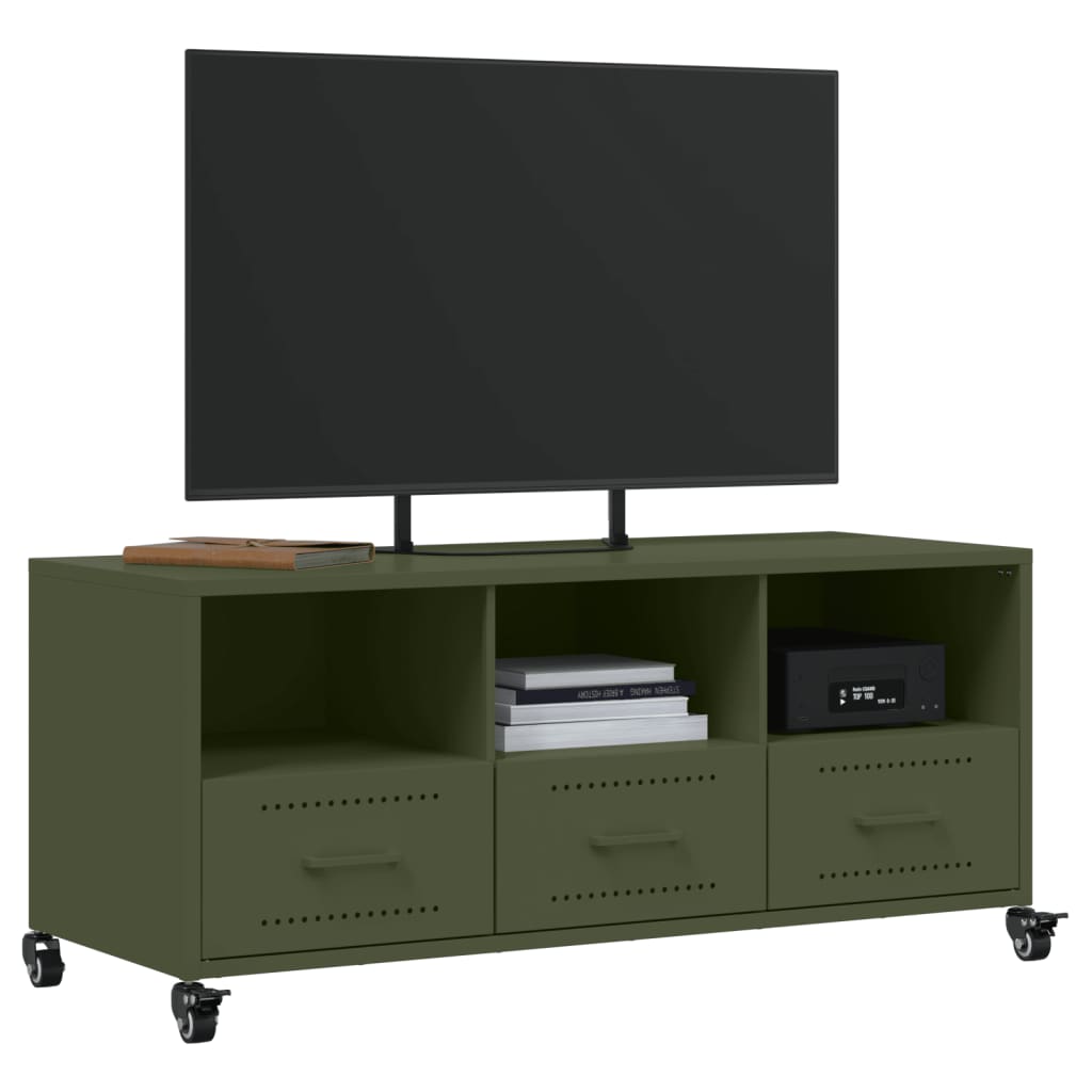 Meuble TV vert olive 100,5x39x43,5 cm en acier