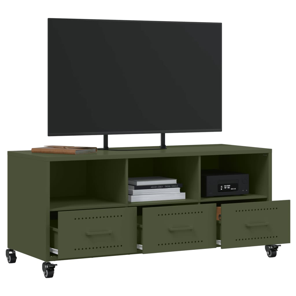Meuble TV vert olive 100,5x39x43,5 cm en acier