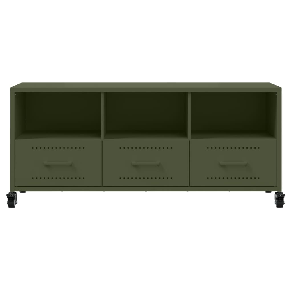 Meuble TV vert olive 100,5x39x43,5 cm en acier