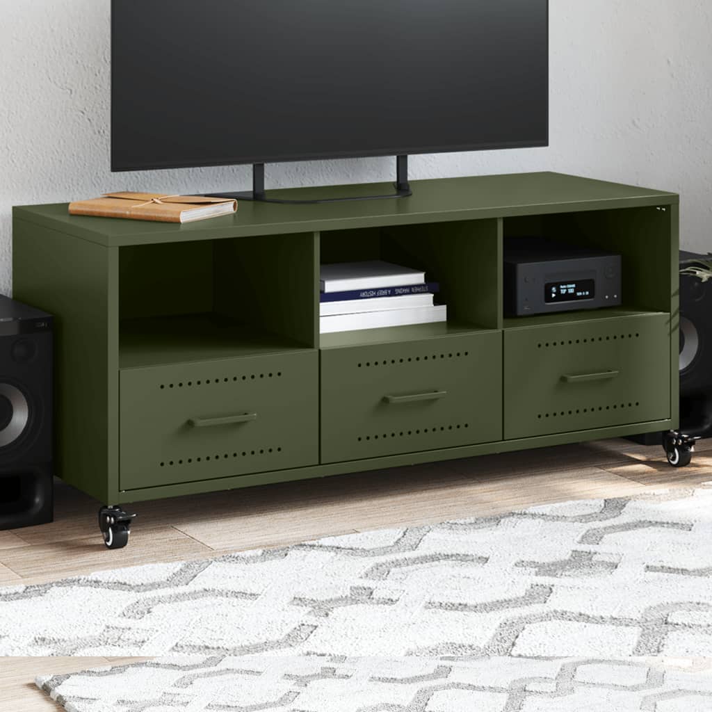 Meuble TV vert olive 100,5x39x43,5 cm en acier