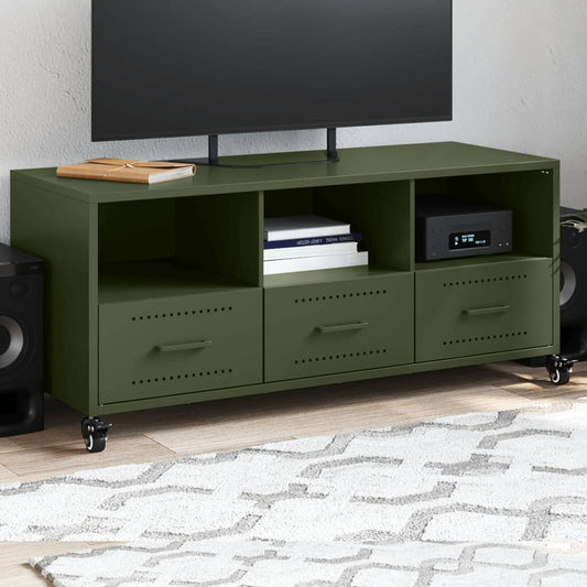 Meuble TV vert olive 100,5x39x43,5 cm en acier