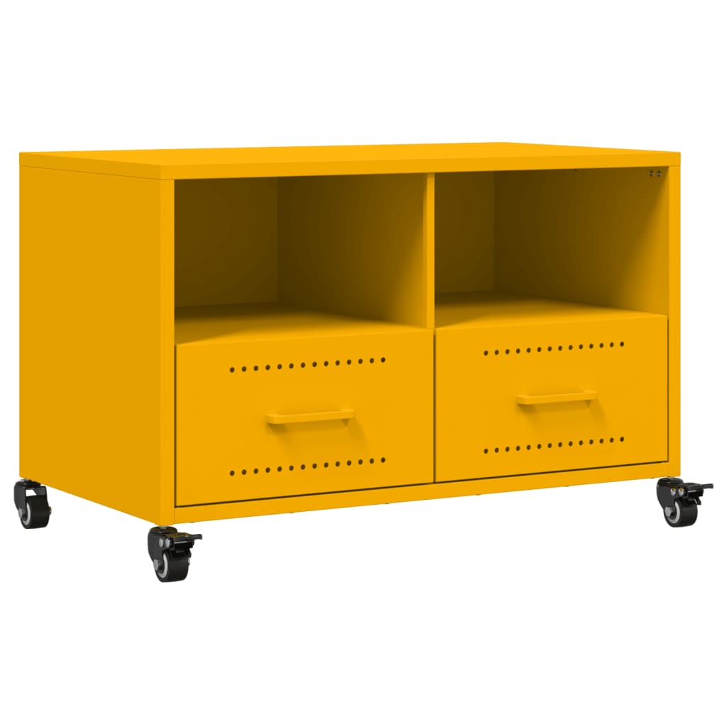 Meuble TV jaune moutarde 68x39x43,5 cm en acier