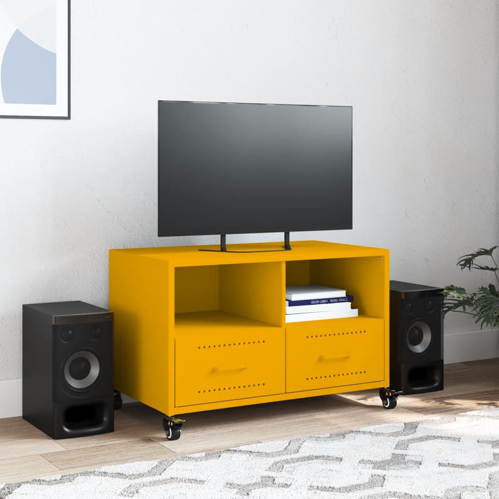 Meuble TV jaune moutarde 68x39x43,5 cm en acier