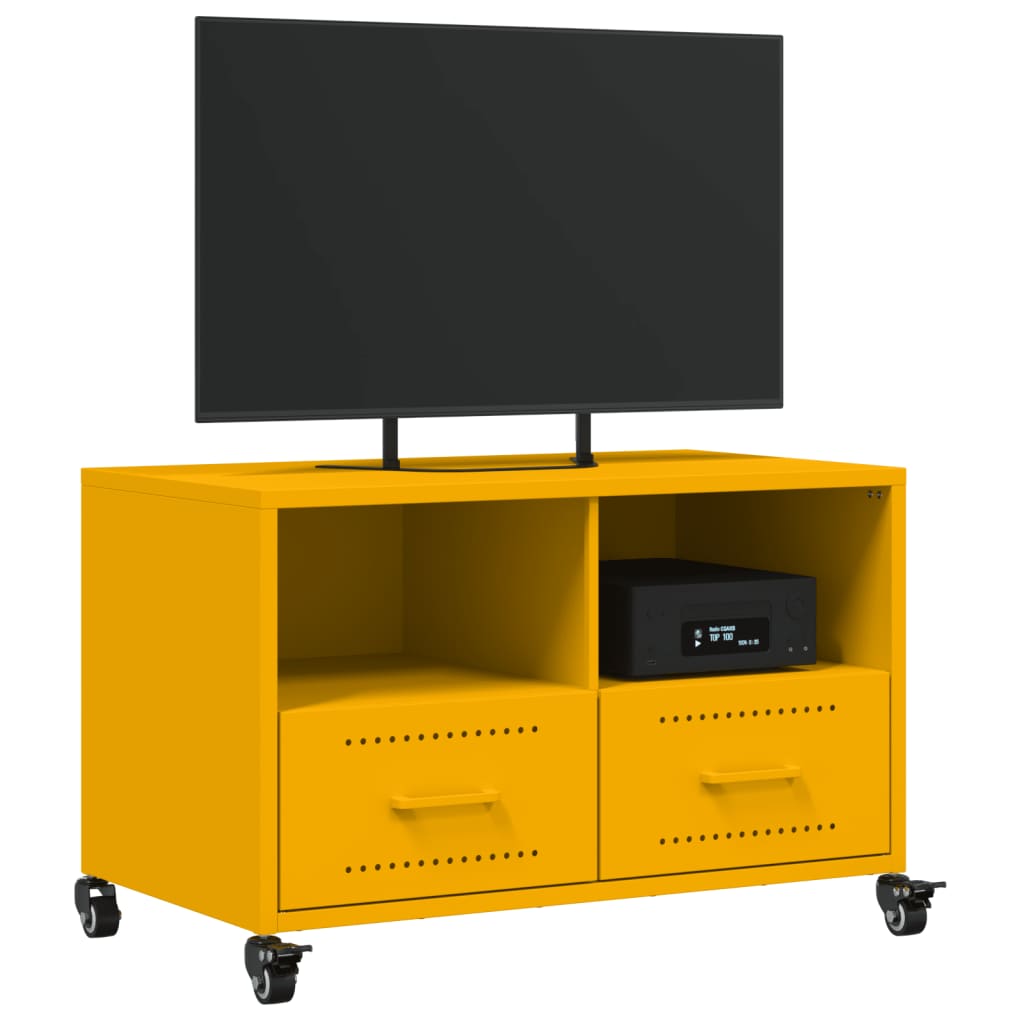 Meuble TV jaune moutarde 68x39x43,5 cm en acier