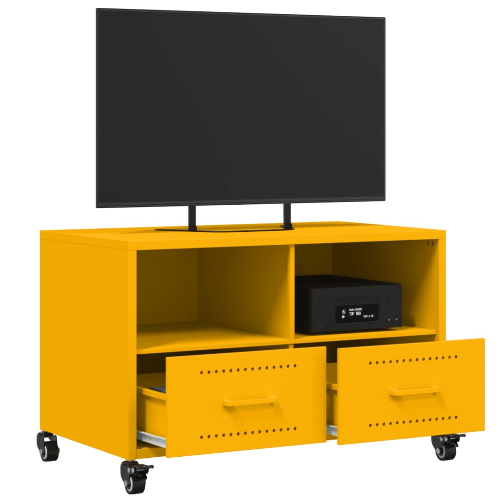 Meuble TV jaune moutarde 68x39x43,5 cm en acier