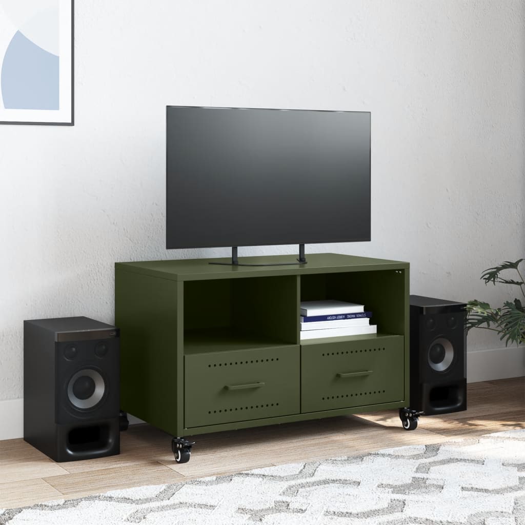 Meuble TV vert olive 68x39x43,5 cm en acier