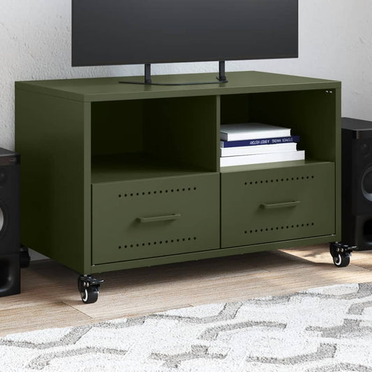 Meuble TV vert olive 68x39x43,5 cm en acier