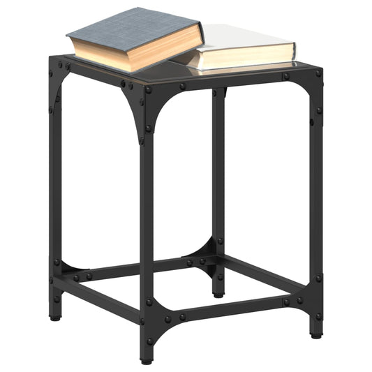Table basse avec plateau en verre noir 30x30x40 cm en acier