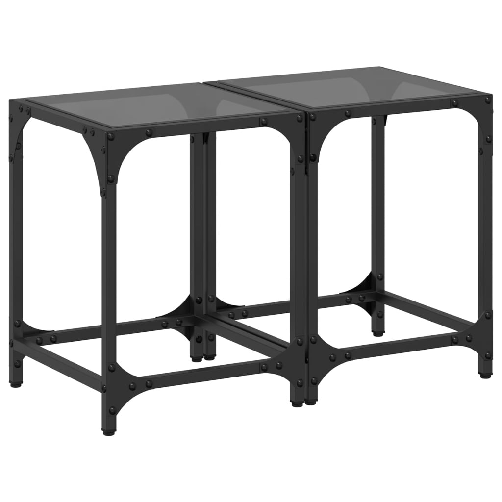 Tables basses avec plateau en verre 2 pcs. Acier noir 30x30x40 cm