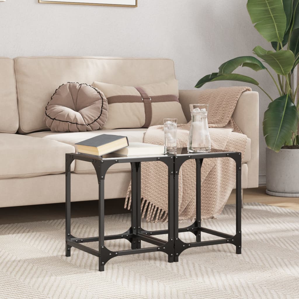 Tables basses avec plateau en verre 2 pcs. Acier noir 30x30x40 cm