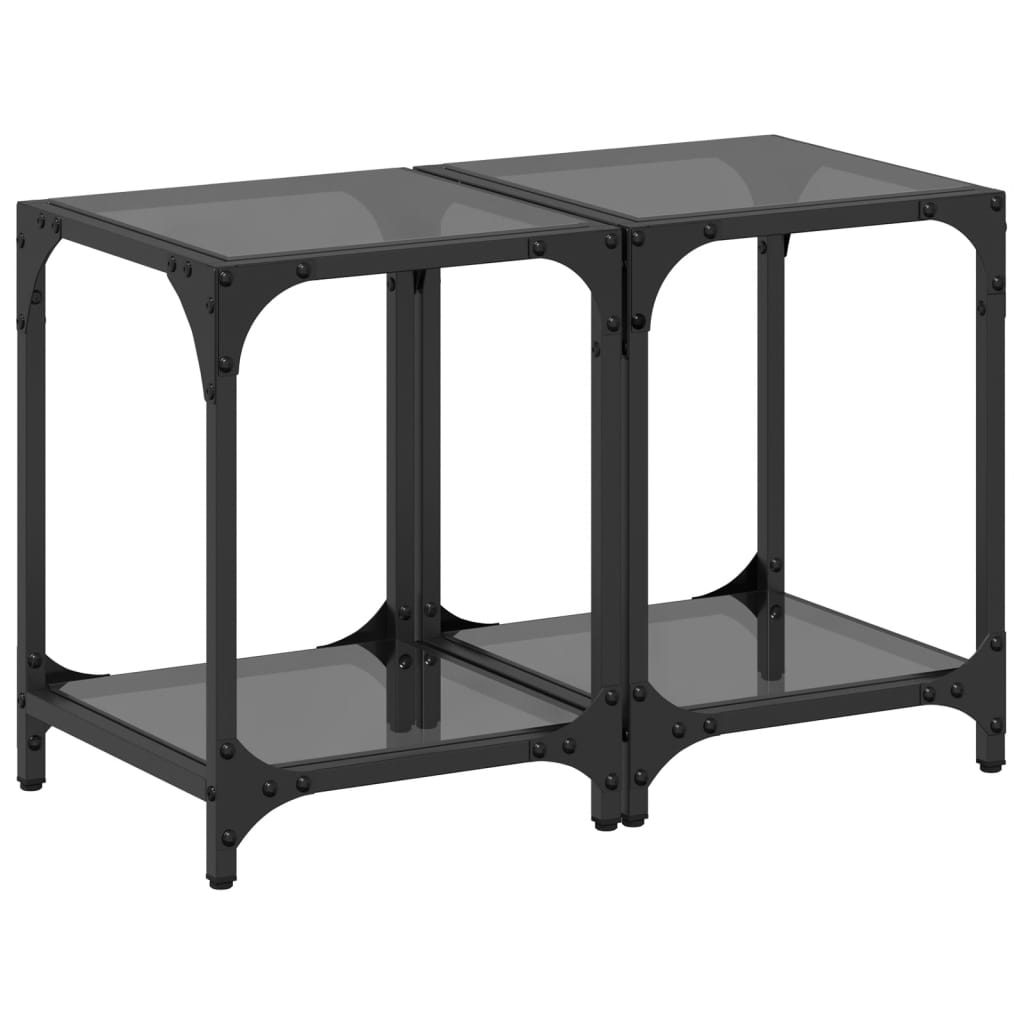 Tables basses avec plateau en verre 2 pcs. Acier noir 30x30x40 cm