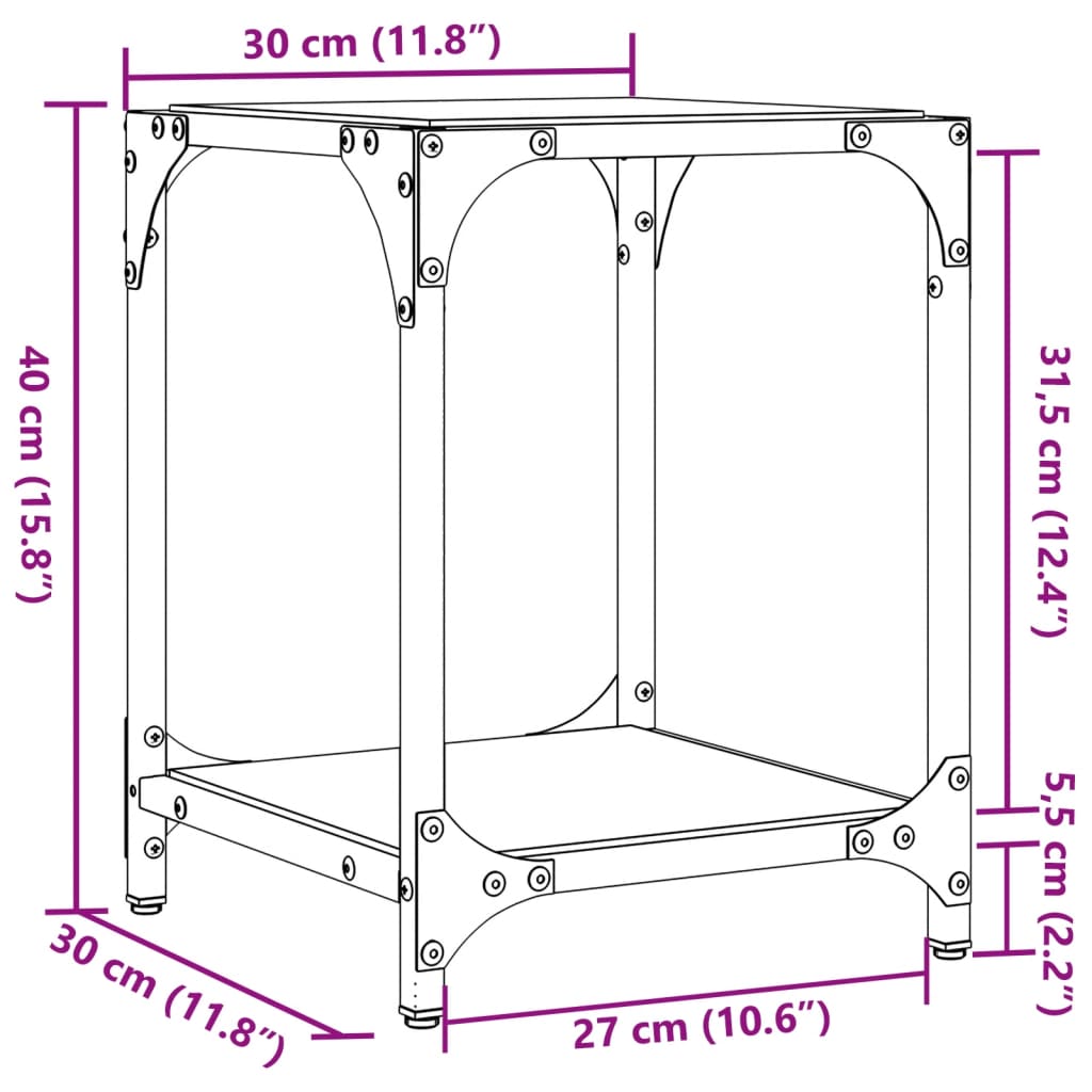 Tables basses avec plateau en verre 2 pcs. Acier noir 30x30x40 cm