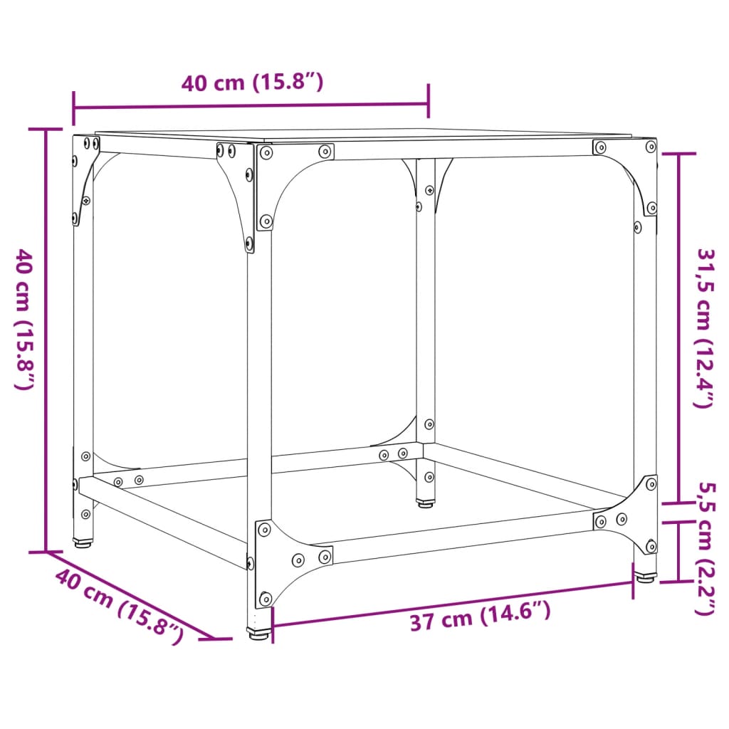 Tables basses avec plateau en verre 2 pcs. Acier transparent 40x40x40 cm