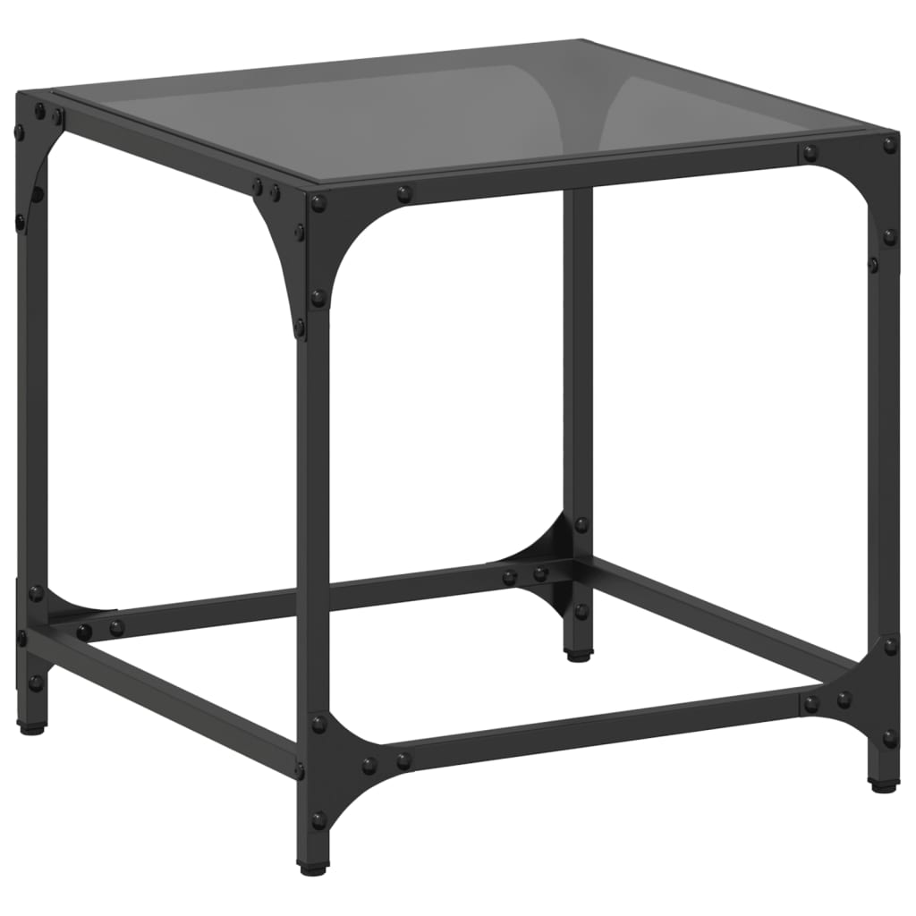 Table basse avec plateau en verre noir transparent 40x40x40 cm en acier