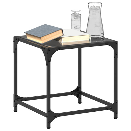 Table basse avec plateau en verre noir transparent 40x40x40 cm en acier