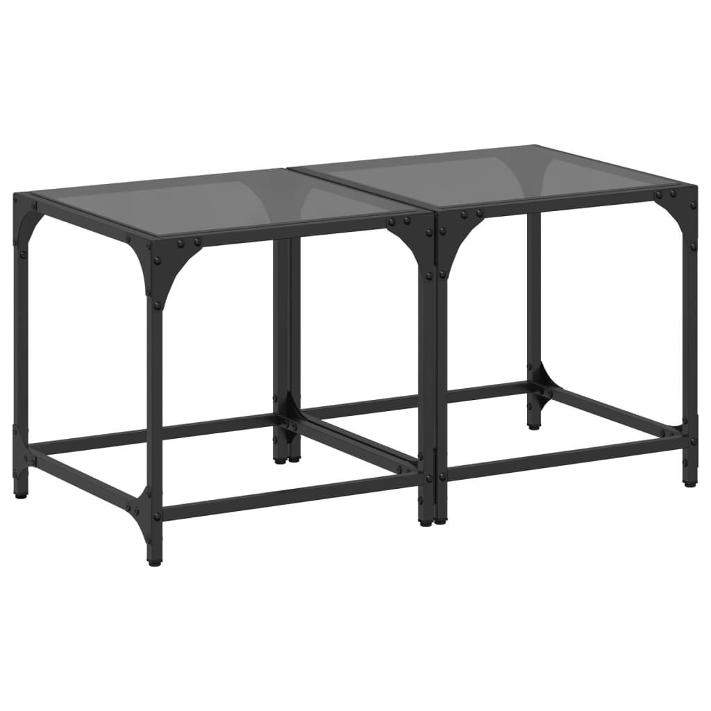 Tables basses avec plateau en verre 2 pcs. Acier noir 40x40x40 cm