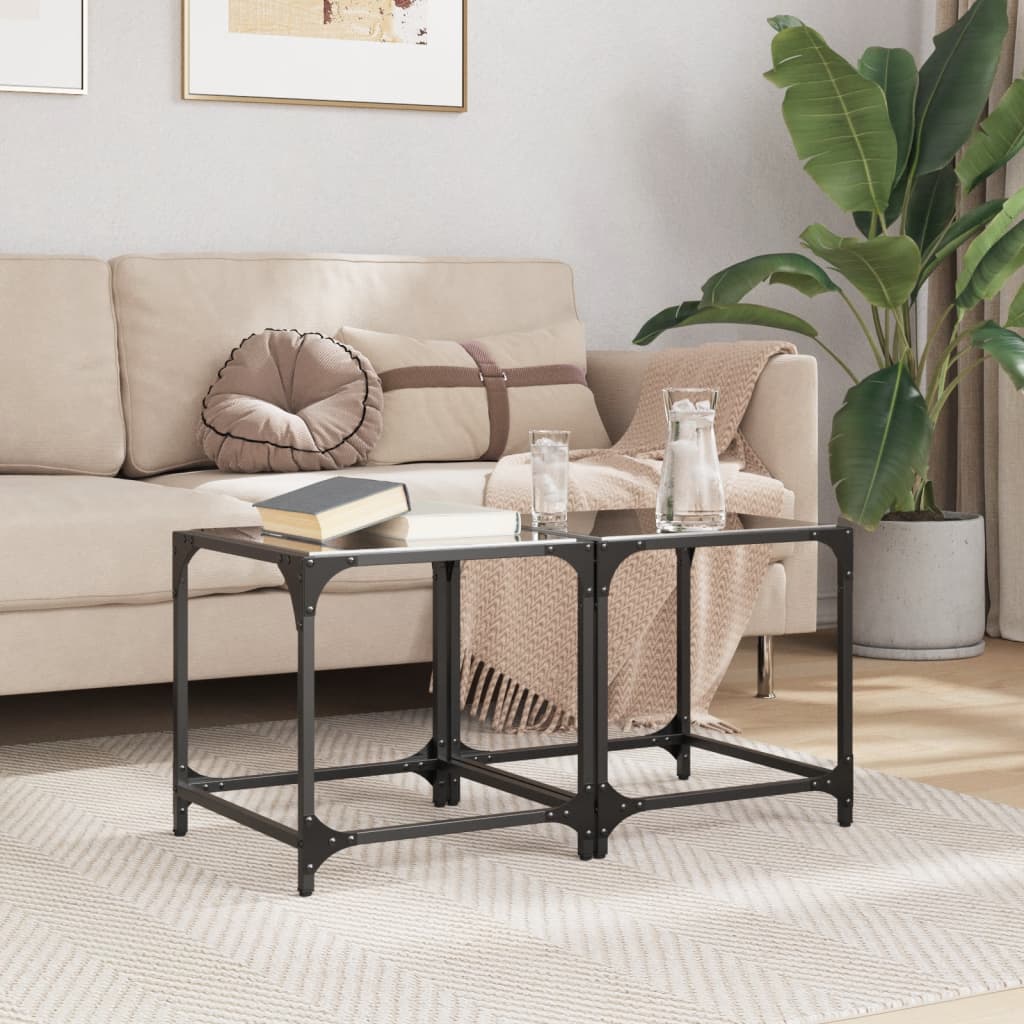 Tables basses avec plateau en verre 2 pcs. Acier noir 40x40x40 cm