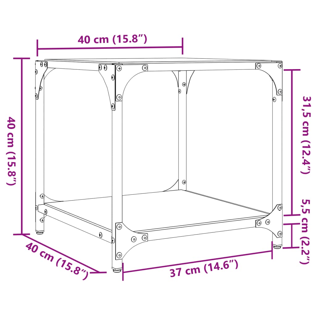 Table basse avec plateau en verre transparent 40x40x40 cm en acier