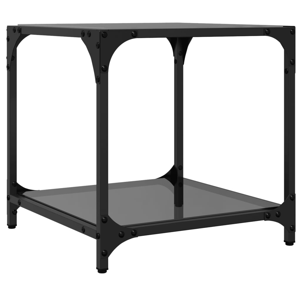Table basse avec plateau en verre noir transparent 40x40x40 cm en acier