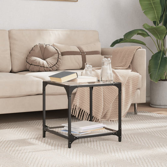 Table basse avec plateau en verre noir transparent 40x40x40 cm en acier