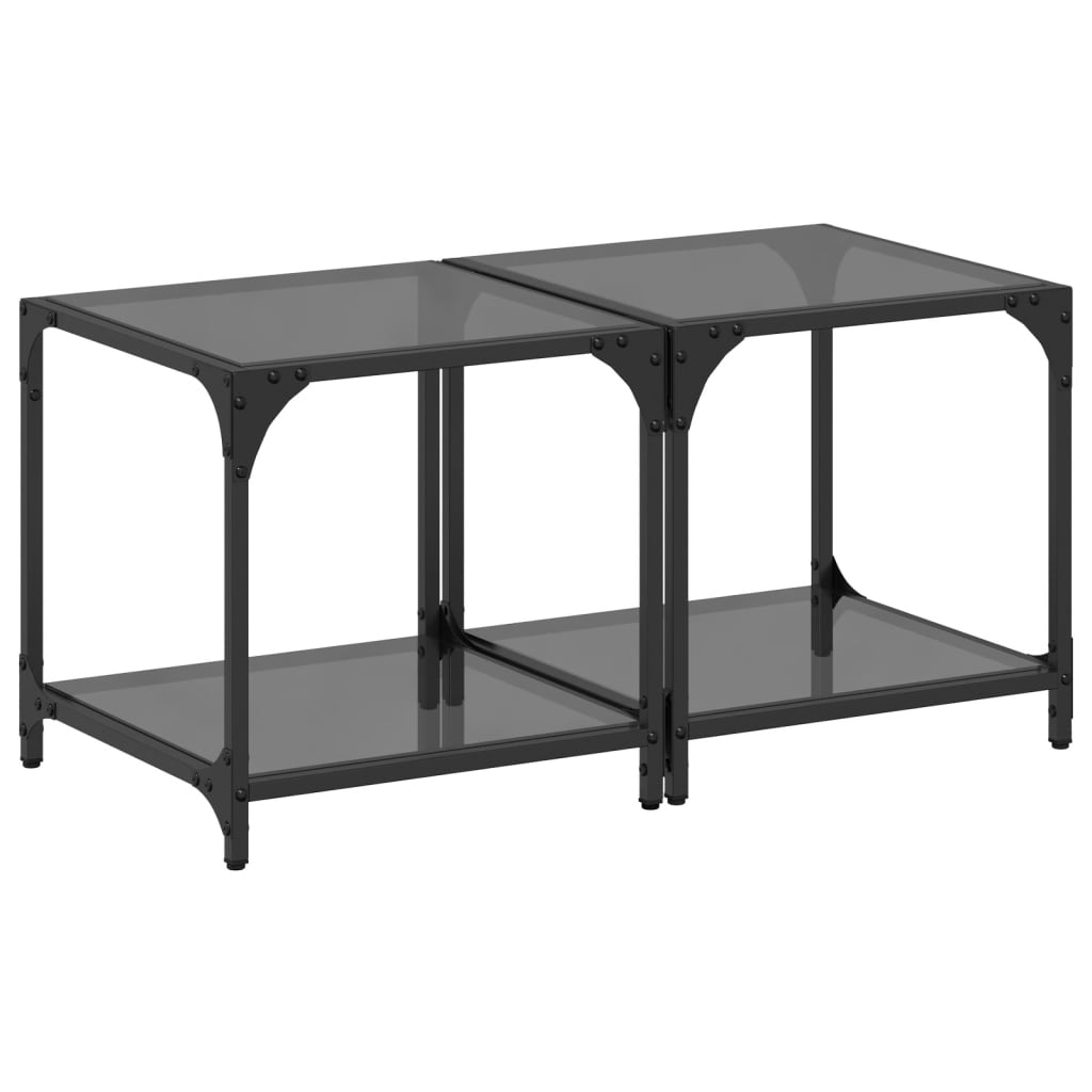 Tables basses avec plateau en verre 2 pcs. Acier noir 40x40x40 cm