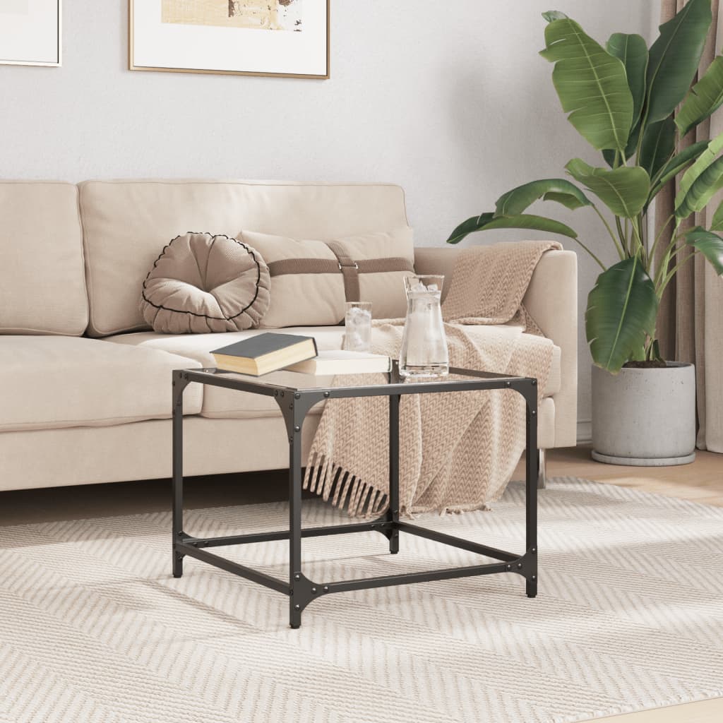 Table basse avec plateau en verre transparent 50x50x40 cm en acier
