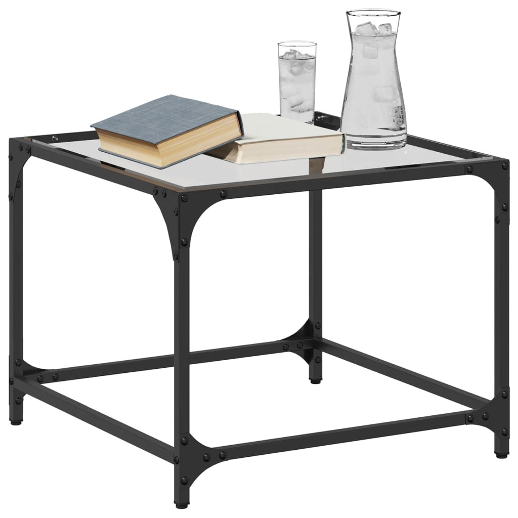 Table basse avec plateau en verre transparent 50x50x40 cm en acier
