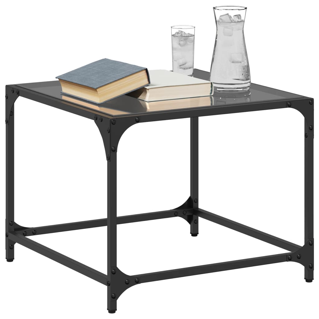 Table basse avec plateau en verre noir 50x50x40 cm en acier