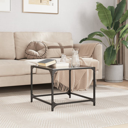 Table basse avec plateau en verre noir 50x50x40 cm en acier