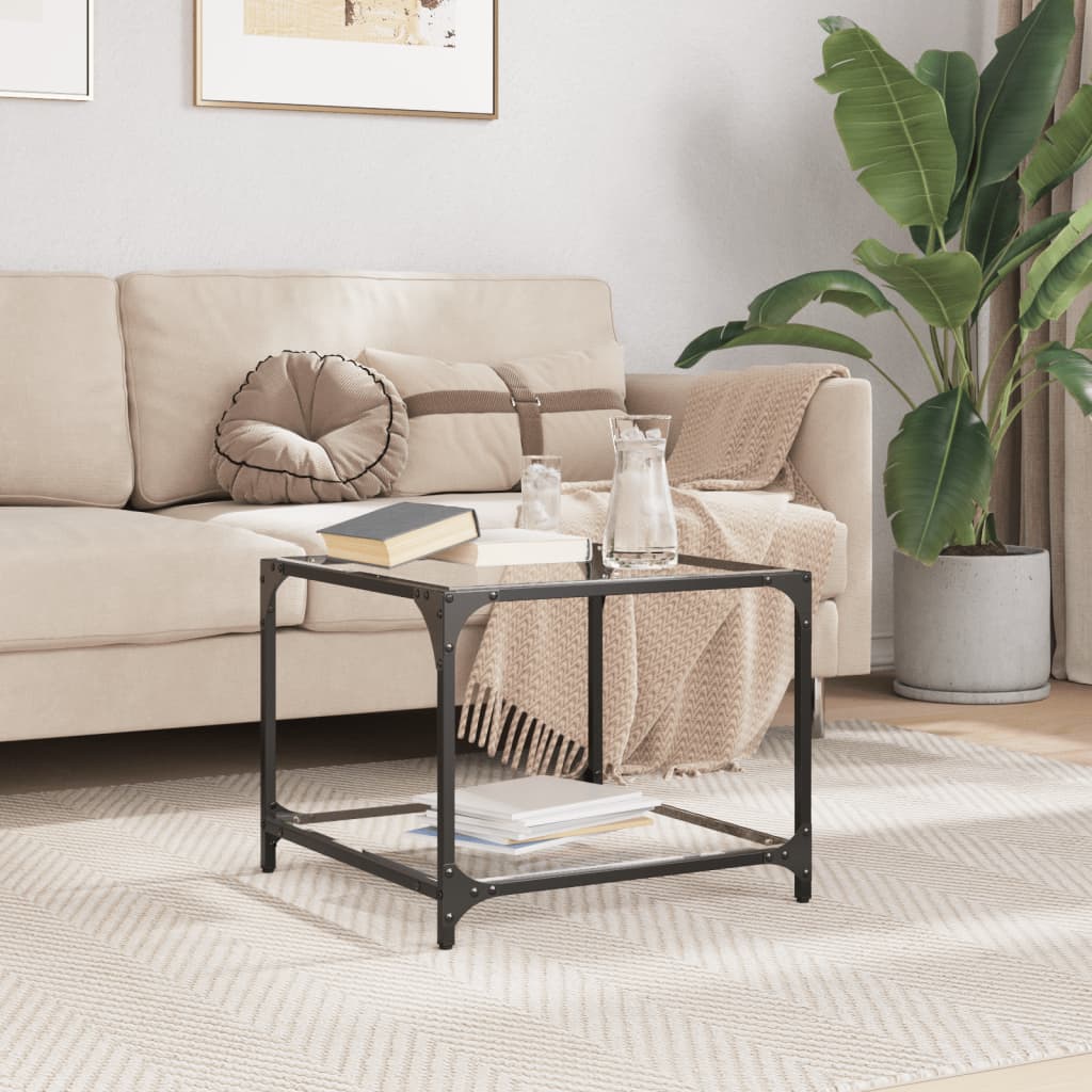 Table basse avec plateau en verre transparent 50x50x40 cm en acier